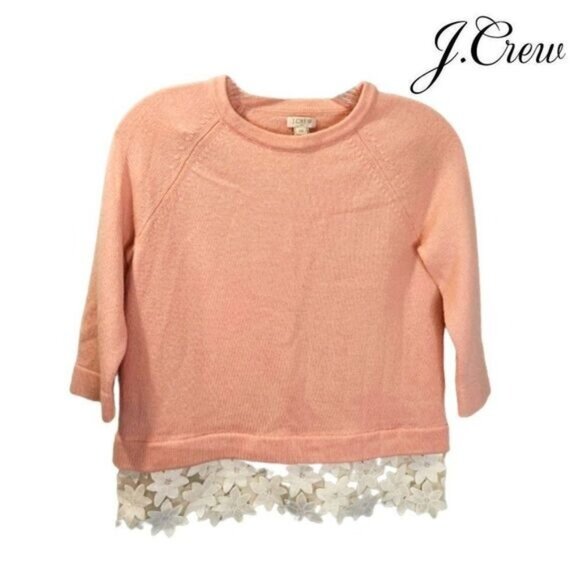 J. Crew Women's Lace Hem Knit Sweater Merino Wool Blend Pullover - Picture 1 of 6